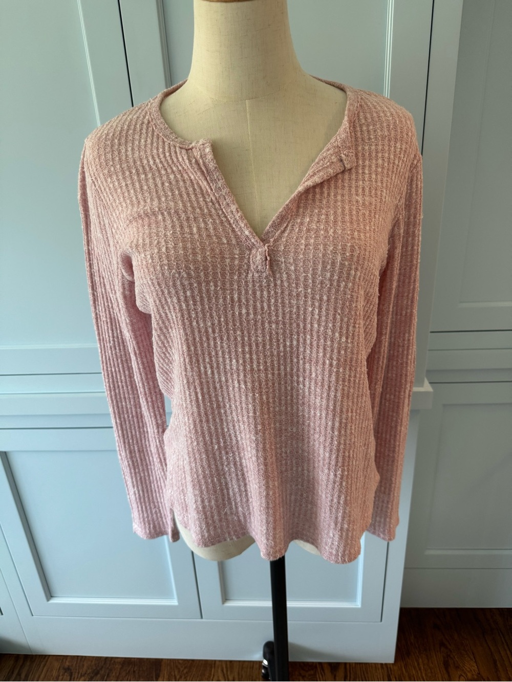 Socialite Dusty Pink Textured Waffle Henley